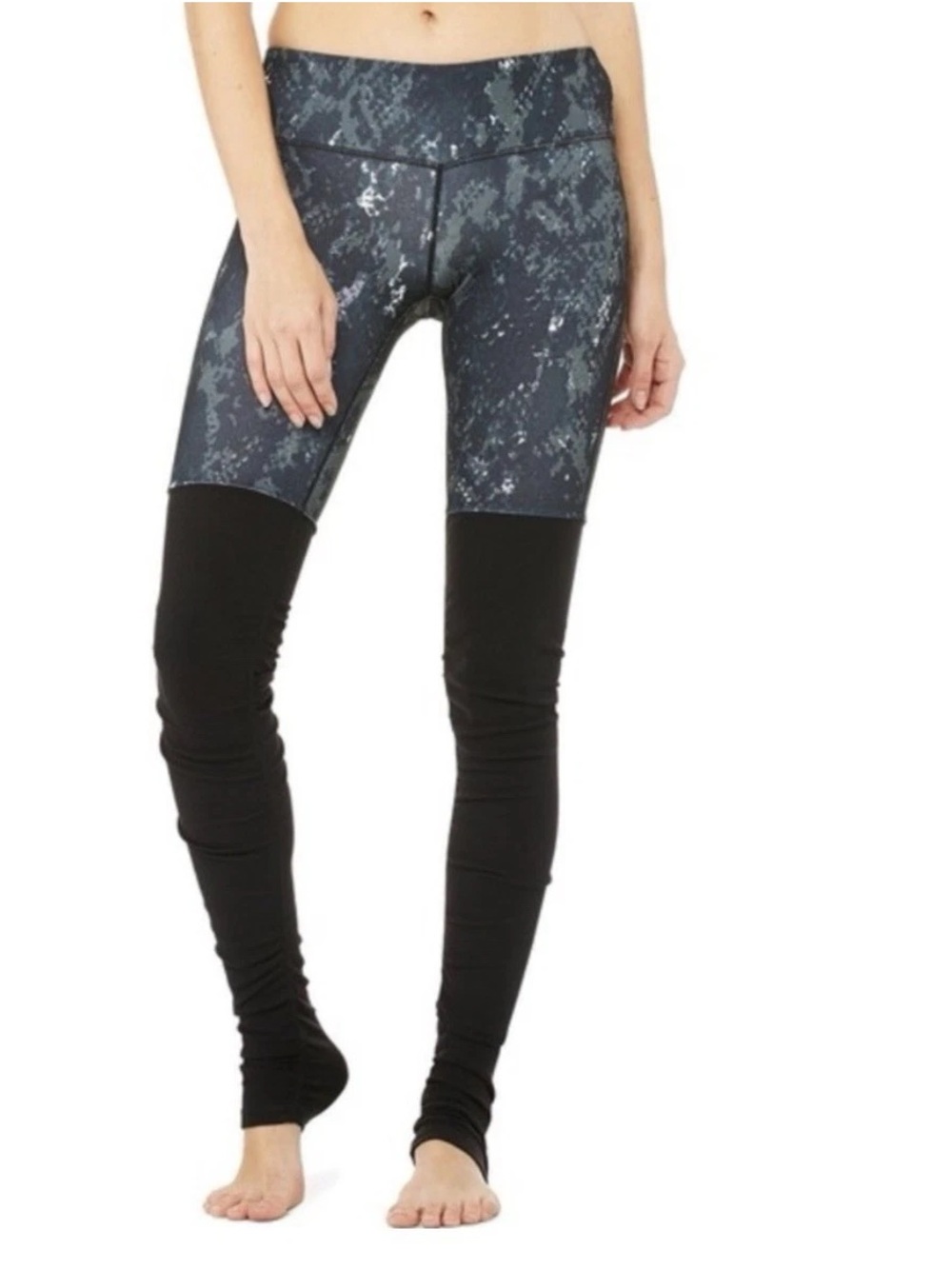 Alo Yoga Goddess Ribbed Leggings M Black Grey Python Snake Print Women’s